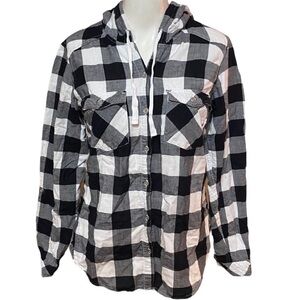 Columbia Buffalo Plaid 100% Cotton Hoodie Size S Black & White